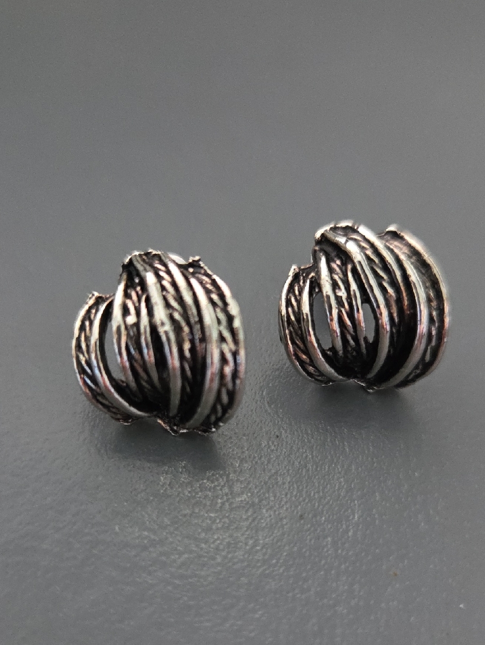 Vintage Silver-Tone Overlapping Braides Stud Earrings